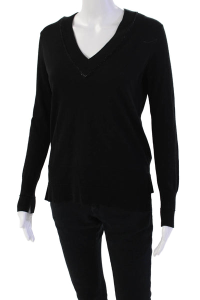 Rag & Bone Womens Cotton V-neck Long Sleeve Knit Top Black Size XS
