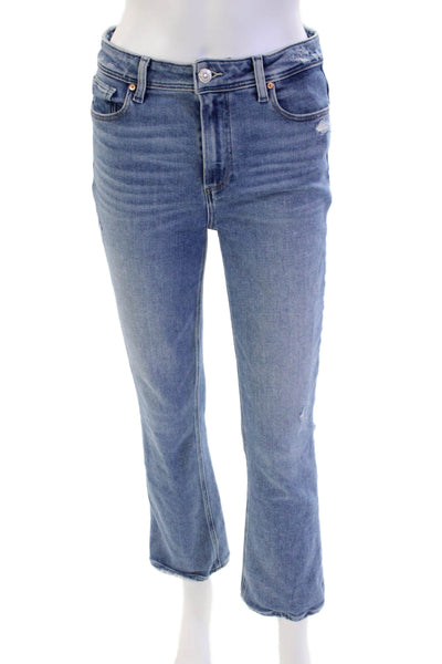 Paige Womens Cotton Zip Button Distressed Straight Leg Jeans Blue Size EUR 28