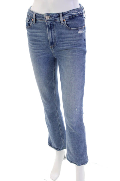 Paige Womens Cotton Zip Button Distressed Straight Leg Jeans Blue Size EUR 28