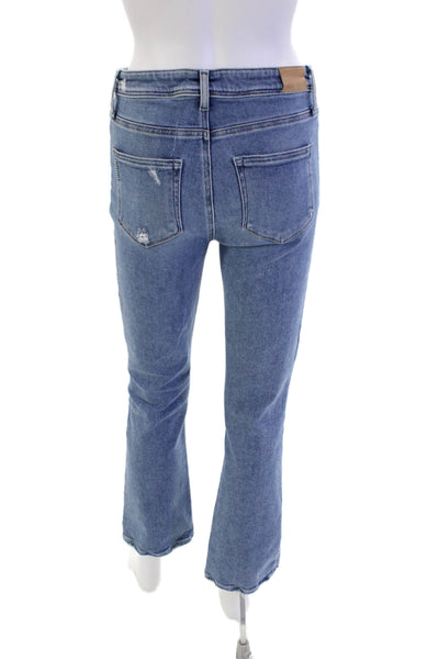 Paige Womens Cotton Zip Button Distressed Straight Leg Jeans Blue Size EUR 28
