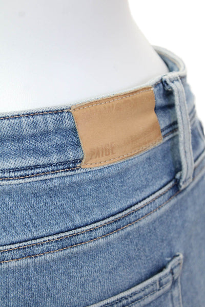 Paige Womens Cotton Zip Button Distressed Straight Leg Jeans Blue Size EUR 28