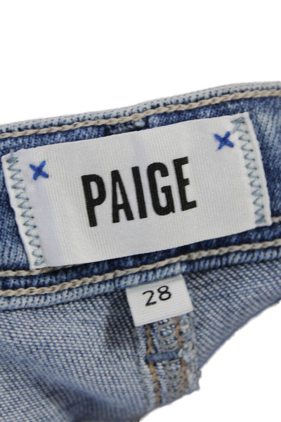 Paige Womens Cotton Zip Button Distressed Straight Leg Jeans Blue Size EUR 28
