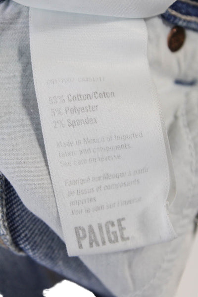 Paige Womens Cotton Zip Button Distressed Straight Leg Jeans Blue Size EUR 28