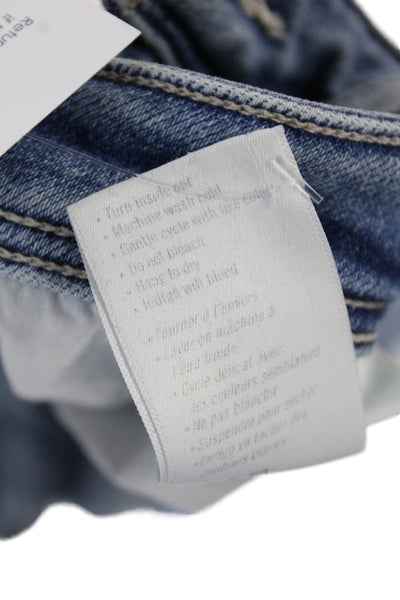 Paige Womens Cotton Zip Button Distressed Straight Leg Jeans Blue Size EUR 28