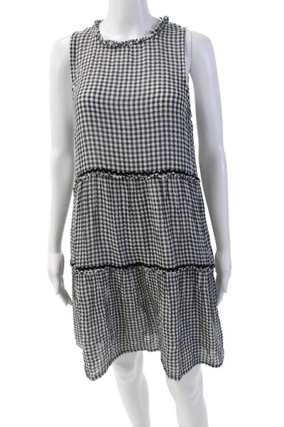 Sundays One Women's Round Neck Sleeveless Tiered Mini Dress Black Check Size S