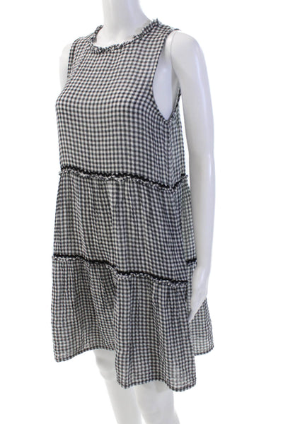 Sundays One Women's Round Neck Sleeveless Tiered Mini Dress Black Check Size S
