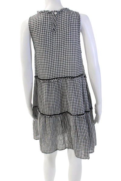 Sundays One Women's Round Neck Sleeveless Tiered Mini Dress Black Check Size S