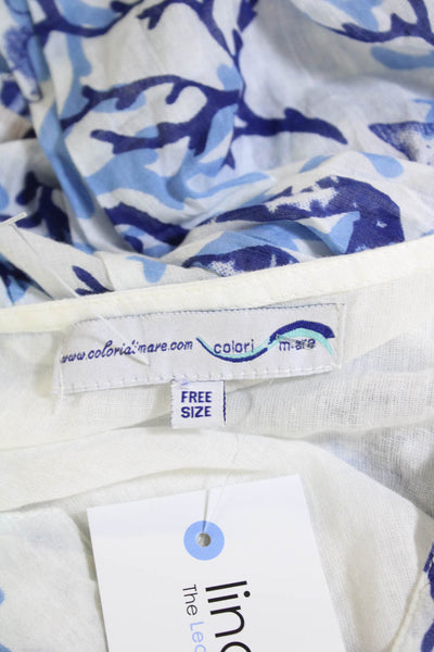 Colori Mare Women's 3/4 Sleeves Tiered Printed Mini Dress White Blue One Size