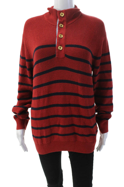J. Mclaughlin Womens Cotton Striped Collar Henley Polo Sweater Top Red Size S