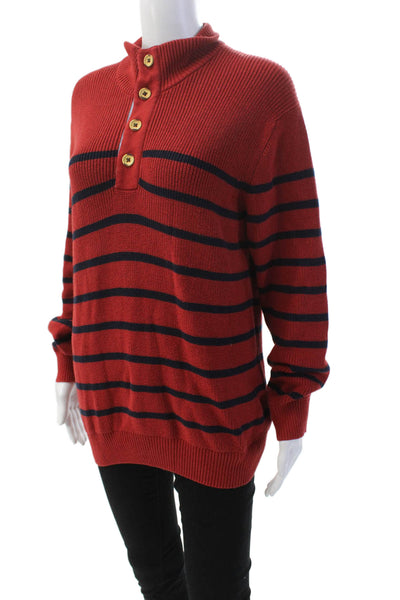 J. Mclaughlin Womens Cotton Striped Collar Henley Polo Sweater Top Red Size S