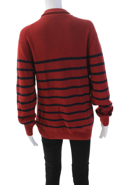J. Mclaughlin Womens Cotton Striped Collar Henley Polo Sweater Top Red Size S