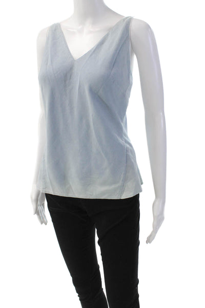 J Brand Womens Cotton Chambray V-neck Sleeveless Camisole Top Blue Size S