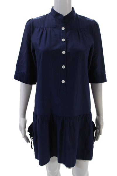 AKA New York Womens Half Button Down A Line Dress Navy Blue White Size Medium