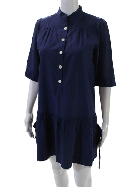 AKA New York Womens Half Button Down A Line Dress Navy Blue White Size Medium