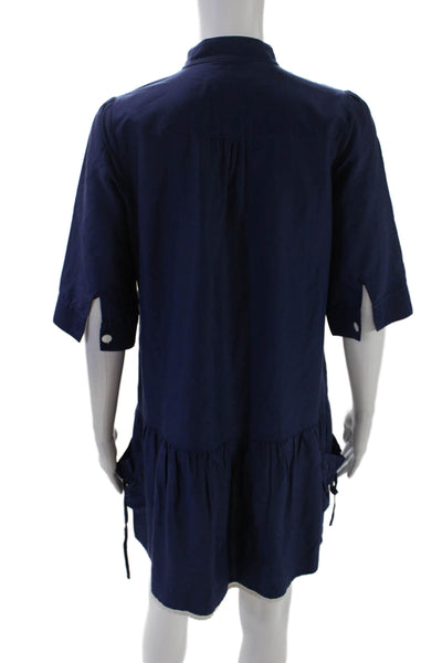 AKA New York Womens Half Button Down A Line Dress Navy Blue White Size Medium