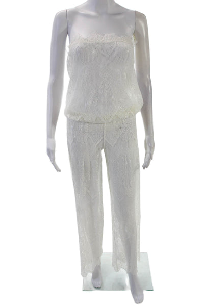 Queen & Pawn Womens Lace Strapless Wide Leg Jumpsuit White Size Small
