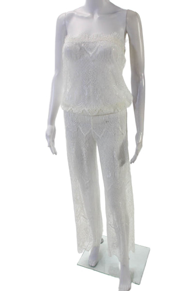 Queen & Pawn Womens Lace Strapless Wide Leg Jumpsuit White Size Small