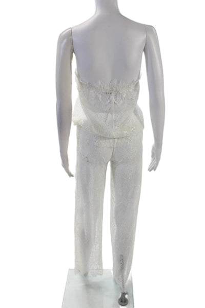 Queen & Pawn Womens Lace Strapless Wide Leg Jumpsuit White Size Small