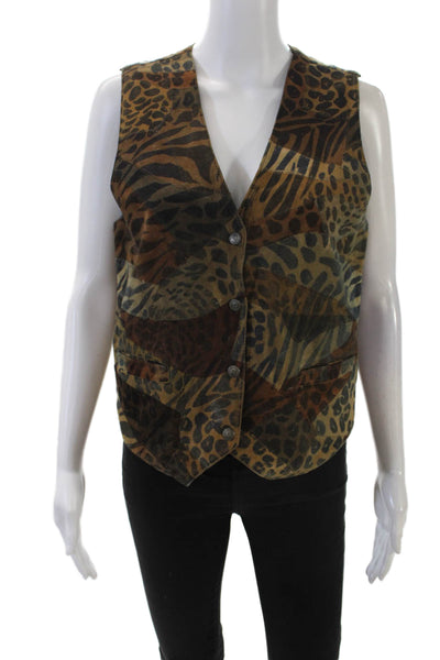 No U Turn Womens Leather Animal Print Vest Blouse Multi Colored Size Small