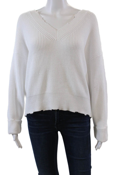 525 Womens Long Sleeves Pullover V Neck Sweater White Cotton Size Small
