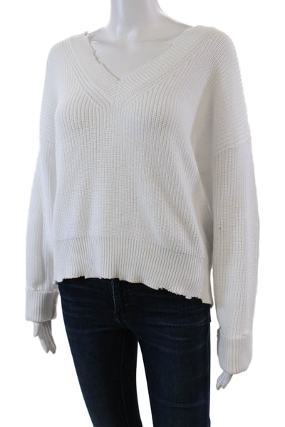 525 Womens Long Sleeves Pullover V Neck Sweater White Cotton Size Small