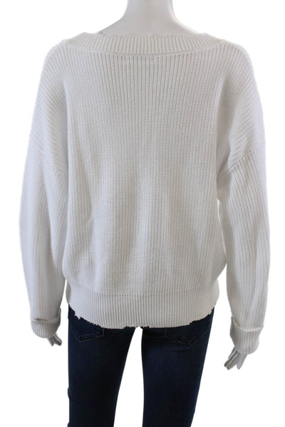 525 Womens Long Sleeves Pullover V Neck Sweater White Cotton Size Small