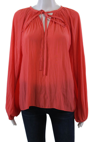 Ramy Brook Womens Long Sleeve Keyhole Satin Blouse Salmon Size 2XS