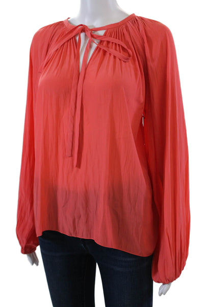 Ramy Brook Womens Long Sleeve Keyhole Satin Blouse Salmon Size 2XS