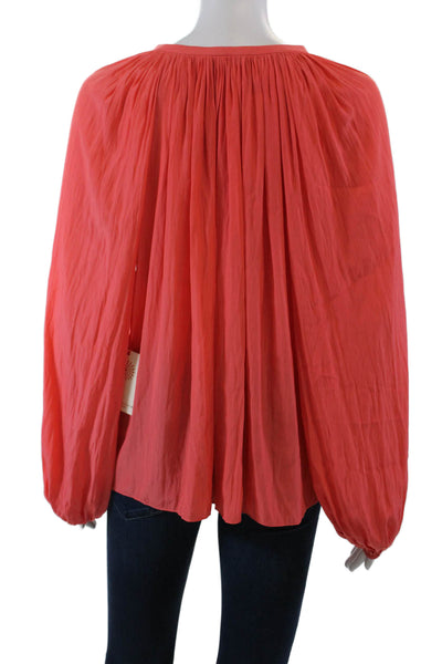 Ramy Brook Womens Long Sleeve Keyhole Satin Blouse Salmon Size 2XS