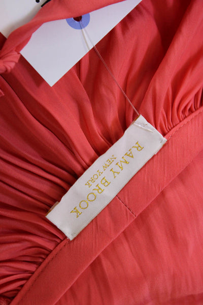 Ramy Brook Womens Long Sleeve Keyhole Satin Blouse Salmon Size 2XS
