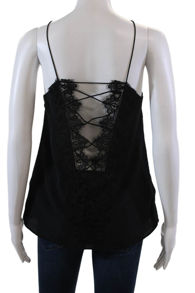 Cami NYC Womens Spaghetti Strap Square Neck Lace Trim Silk Camisole Black XS