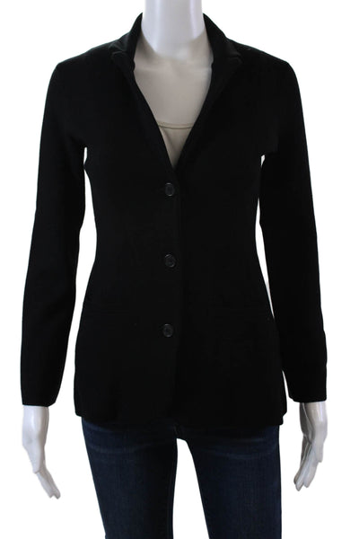 J Crew Womens Three Button Notched Lapel Knit Blazer Jacket Black Size 2XS