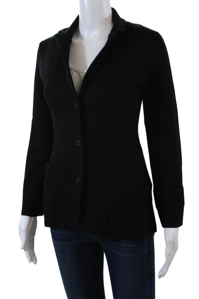 J Crew Womens Three Button Notched Lapel Knit Blazer Jacket Black Size 2XS