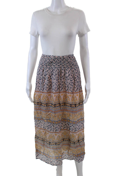J. Jill Womens Cotton Elastic Waistband Floral Print Maxi Skirt Pink Size XL