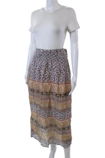 J. Jill Womens Cotton Elastic Waistband Floral Print Maxi Skirt Pink Size XL