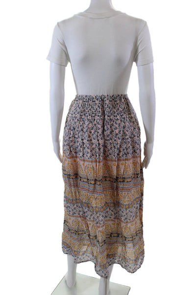 J. Jill Womens Cotton Elastic Waistband Floral Print Maxi Skirt Pink Size XL