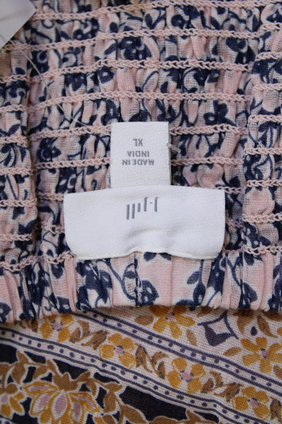 J. Jill Womens Cotton Elastic Waistband Floral Print Maxi Skirt Pink Size XL