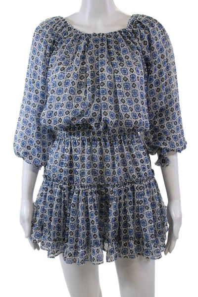 Misa Womens 3/4 Sleeve Off Shoulder Abstract Mini Dress White Blue Size XS