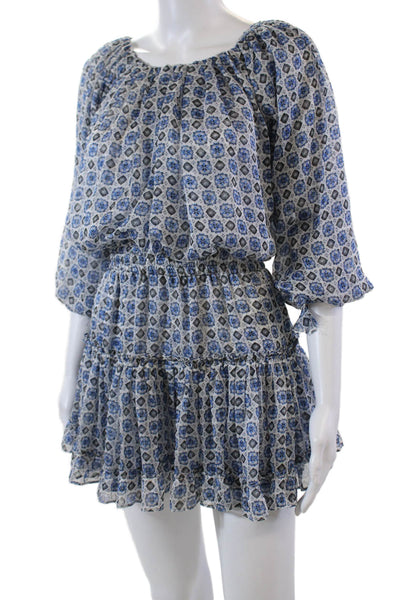 Misa Womens 3/4 Sleeve Off Shoulder Abstract Mini Dress White Blue Size XS
