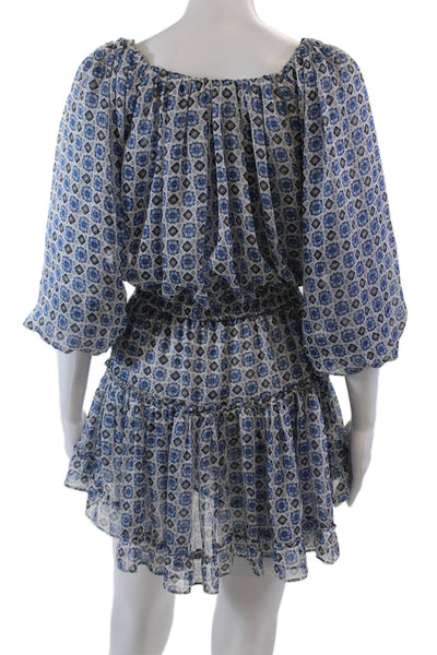 Misa Womens 3/4 Sleeve Off Shoulder Abstract Mini Dress White Blue Size XS