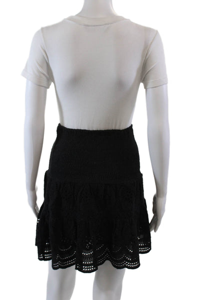 Bell Womens Smocked Eyelet Knee Length A Line Skirt Black Cotton Size XS