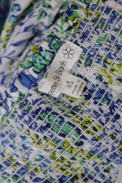 Poupette St. Barth Womens Smocked Floral Tiered Mini Skirt White Multi Size XS