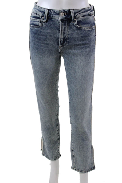 Paige Womens Zipper Fly High Rise Side Slit Straight Cropped Jeans Blue Size 25