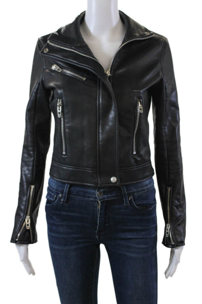 BLANKNYC Womens Long Sleeve Front Zip Faux Leather Motorcycle Jacket Black XS