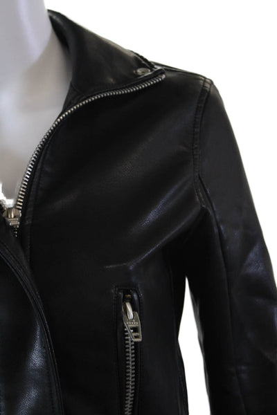 BLANKNYC Womens Long Sleeve Front Zip Faux Leather Motorcycle Jacket Black XS