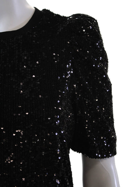 Generation Love Womens Short Sleeve Crew Neck Sequin Knit Shirt Black Size 2XS