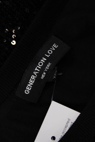 Generation Love Womens Short Sleeve Crew Neck Sequin Knit Shirt Black Size 2XS
