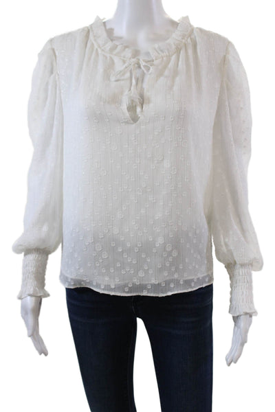 Misa Womens Long Sleeve Metallic Pinstriped Dotted Keyhole Top White Size XS