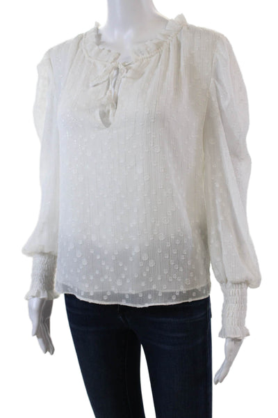 Misa Womens Long Sleeve Metallic Pinstriped Dotted Keyhole Top White Size XS