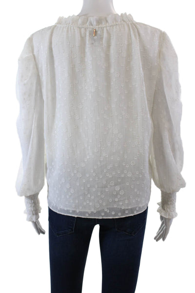 Misa Womens Long Sleeve Metallic Pinstriped Dotted Keyhole Top White Size XS